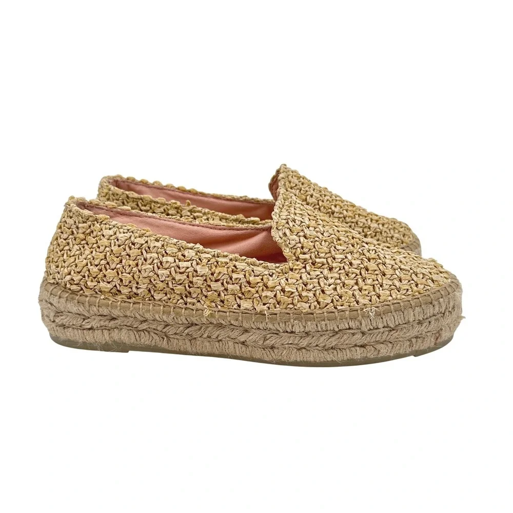 Manebi Natural Raffia Double Sole‎ Platform Espadrille Loafers Beige 39 / US 8
